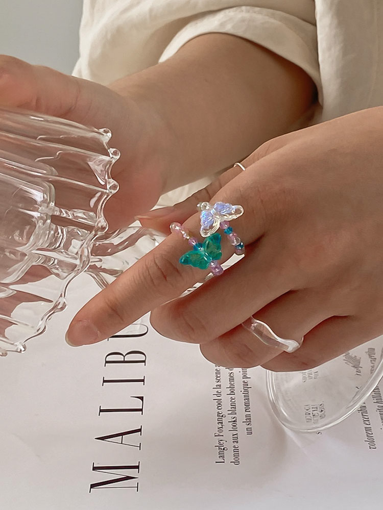 나비 키치 포인트 비즈 반지 4color