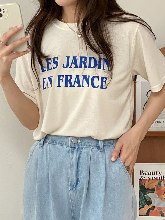 1+1 프랑스 레터링 스판 반팔 티셔츠 4color