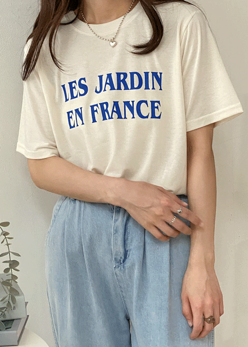 1+1 프랑스 레터링 스판 반팔 티셔츠 4color