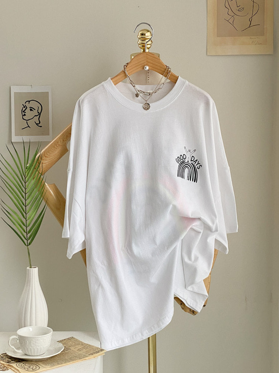 바이브 레인보우 루즈핏 반팔 박스 롱 티셔츠 3color