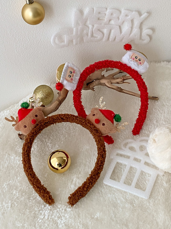 산타루돌프 뽀글퍼 크리스마스 파티 머리띠 2color