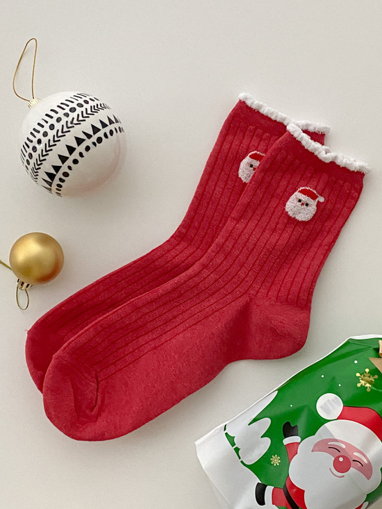 이모티콘 산타 크리스마스 중목 양말 4개 선물세트
