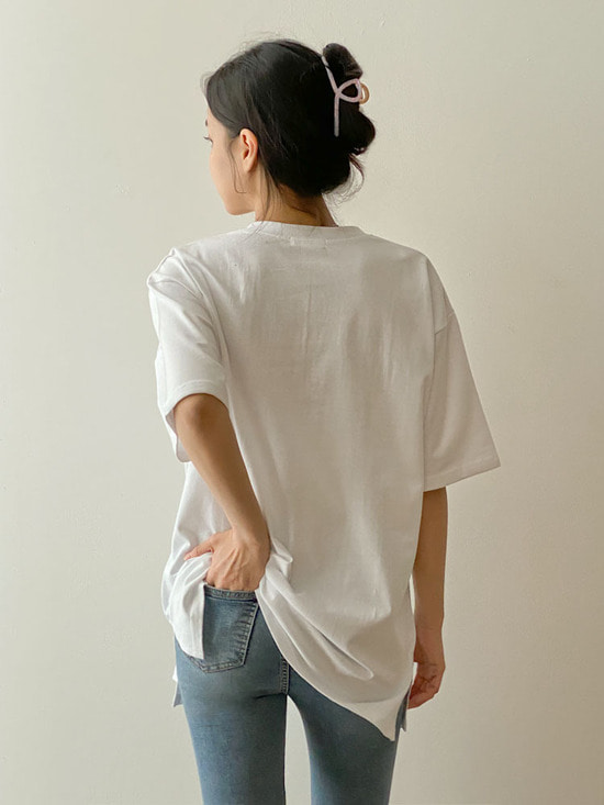 무지롱 트임 박스핏 레이어드 반팔 티셔츠 5color