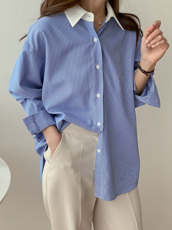 솔트 세로줄 루즈핏 남방 셔츠 2color