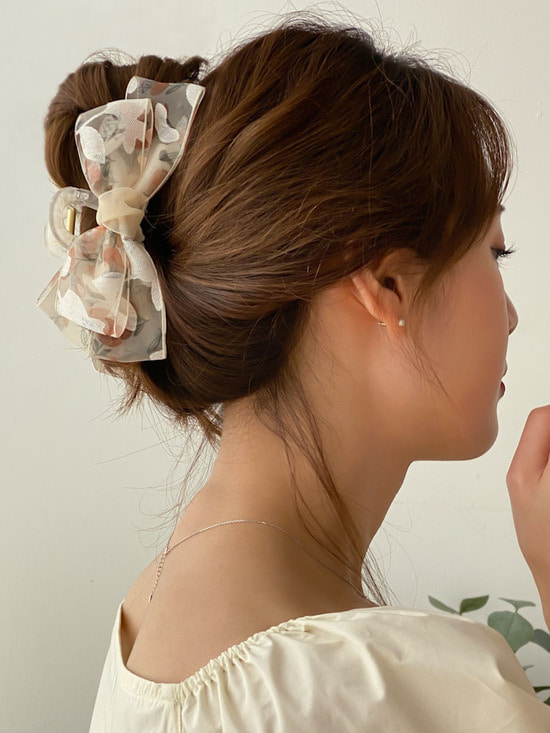 봄꽃플라워 시스루 리본 올림머리 헤어 집게핀 5color