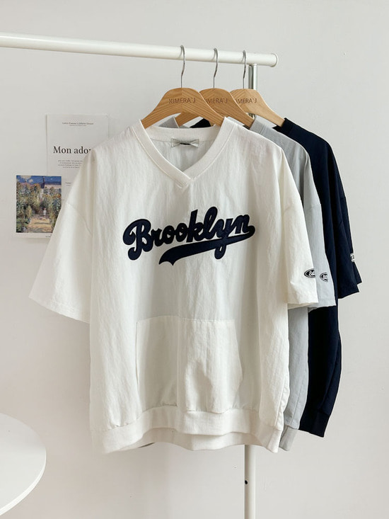 브루클 자수 루즈핏 아노락 반팔 티셔츠 3color