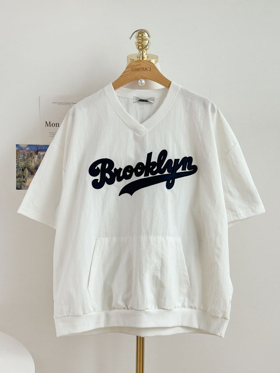 브루클 자수 루즈핏 아노락 반팔 티셔츠 3color