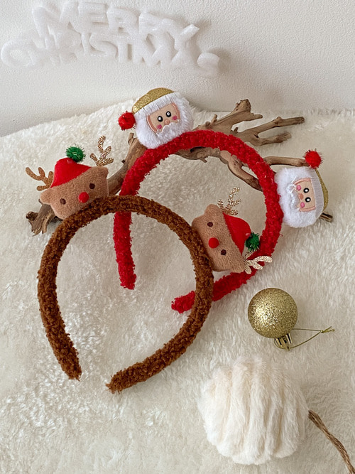 산타루돌프 뽀글퍼 크리스마스 파티 머리띠 2color