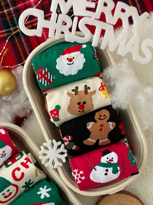 캐롤 산타 크리스마스 중목 양말 4개 선물세트
