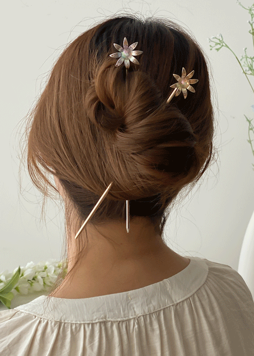 일자컬러꽃 올림머리 비녀 헤어핀 3color
